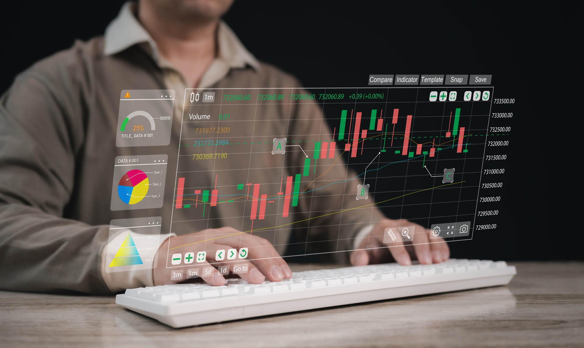 Businessman using Laptop for analytics and data management to analyze database corporate strategy graph for finance operation sales marketing or stock marketing.